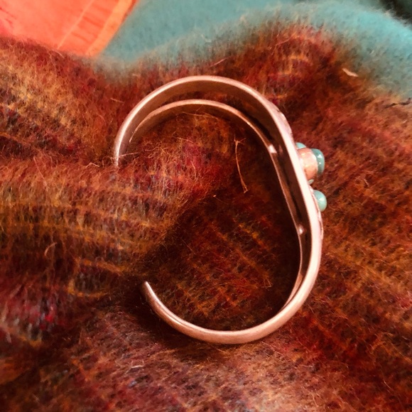 Vintage Navajo Silver Turquoise 3 stone cuff bracelet - Picture 4 of 5